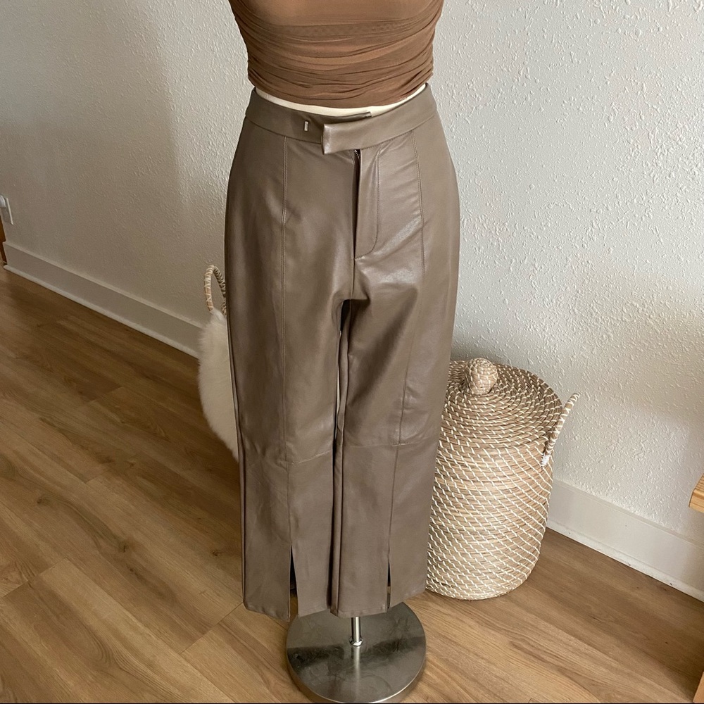 Faux Tan Leather Pants with Slit